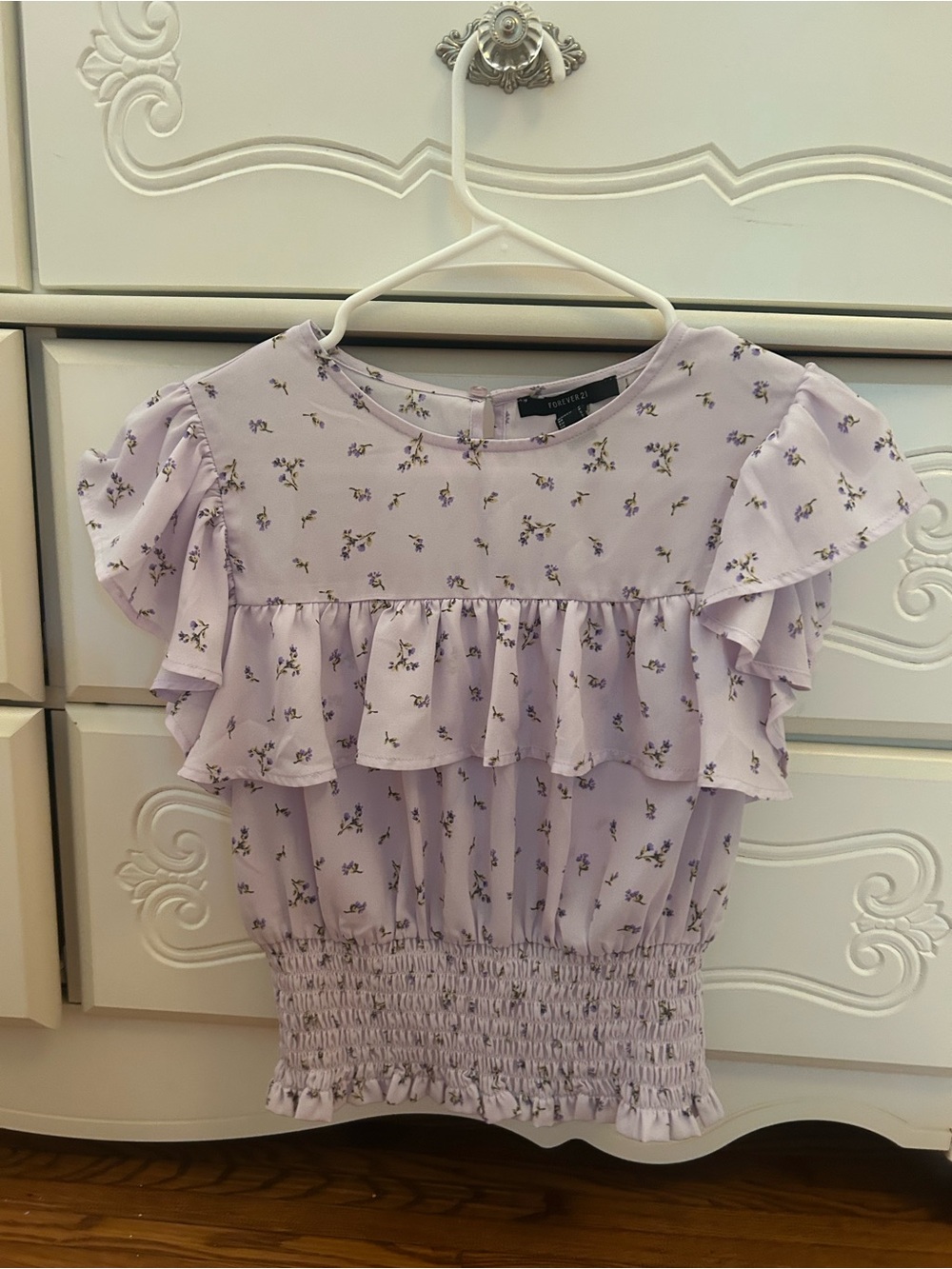 Forever 21 Lavender Floral Ruffle Smocked Top